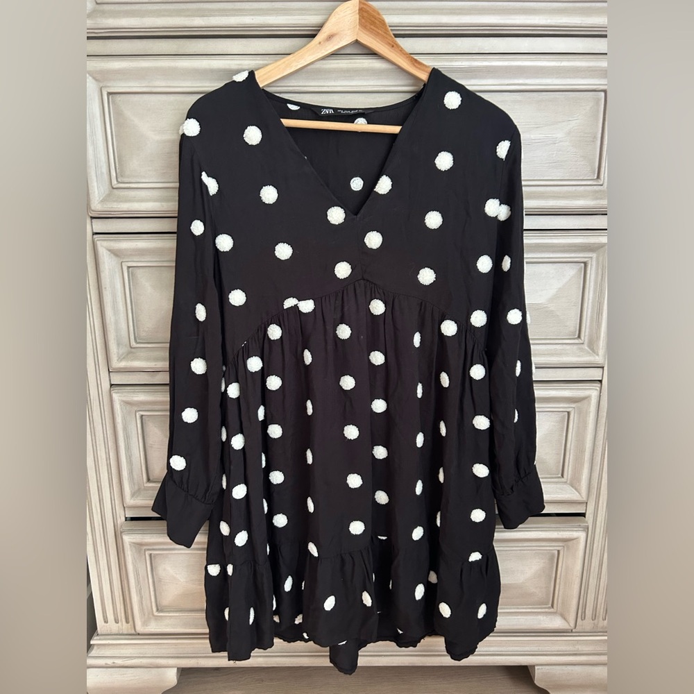 Zara Black Dress with White polka dots size M